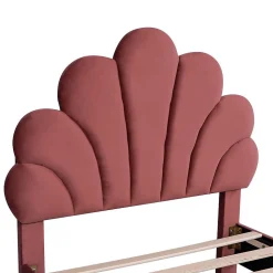 Lit Enfant 90x200cm Tête Fleurs Velours Rouge Haricot Blackcolors