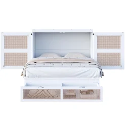 Lit Escamotable 140x200 cm - Lit Mural Vertical avec 2 Tiroirs de Rangement, Structure Bois de Pin et MDF, Sans Matelas, Blanc