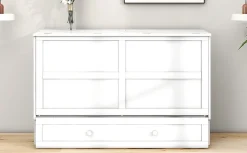 Lit Escamotable 140x200cm, Avec Tiroirs, Petit Étagère, Transformable, Blanc