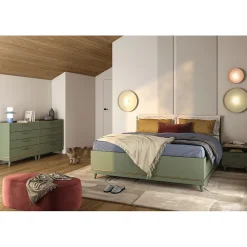 Lit et sommier NOKI 160x200 cm vert et bois Style scandinave