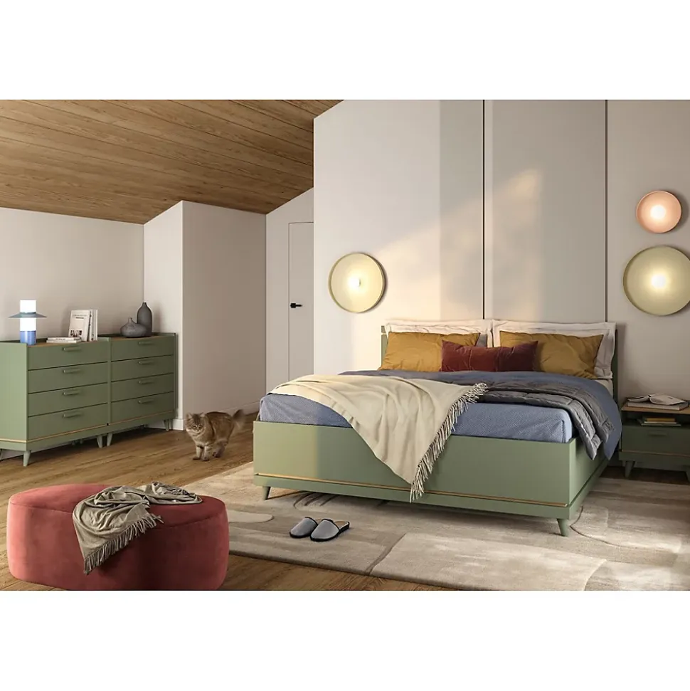 Lit et sommier NOKI 160x200 cm vert et bois Style scandinave