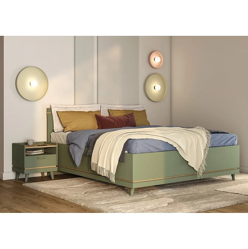 Lit et sommier NOKI 160x200 cm vert et bois Style scandinave