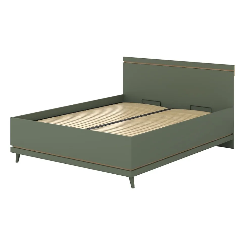 Lit et sommier NOKI 160x200 cm vert et bois Style scandinave