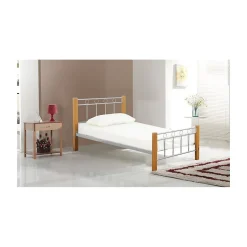 Lit EVELINE 90x200 cm Métal et bois gris Sommier inclus Style design