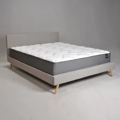 Lit FJORD 140x190 tissu + 1 sommier + 1 matelas CARLTON / Gris Clair