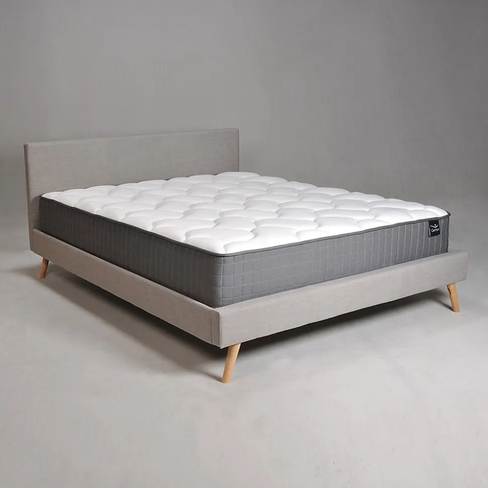 Lit FJORD 140x190 tissu + 1 sommier + 1 matelas CARLTON / Gris Clair