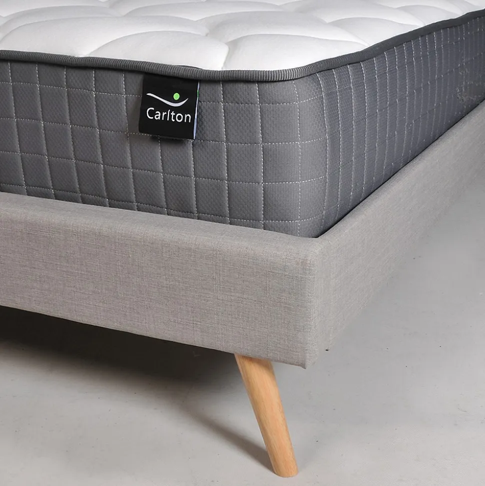 Lit FJORD 140x190 tissu + 1 sommier + 1 matelas CARLTON / Gris Clair