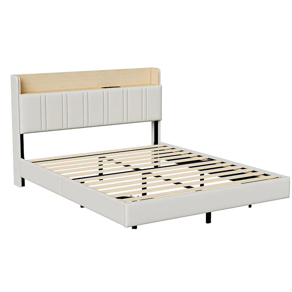 Lit Flottant 140x190 Cm Avec Éclairage LED Et Chargement USB, Rangement Caché, Blanc