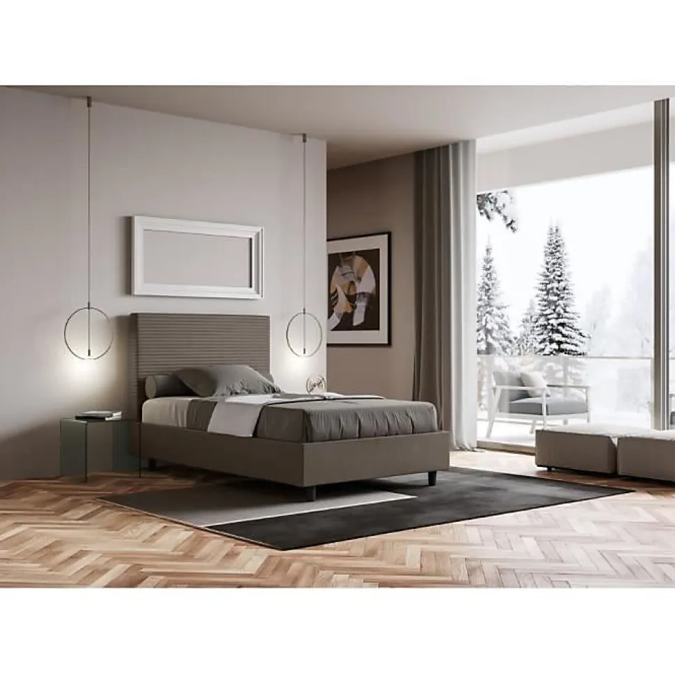 Lit Focus avec sommier rembourré 120x210 simili cuir cappuccino