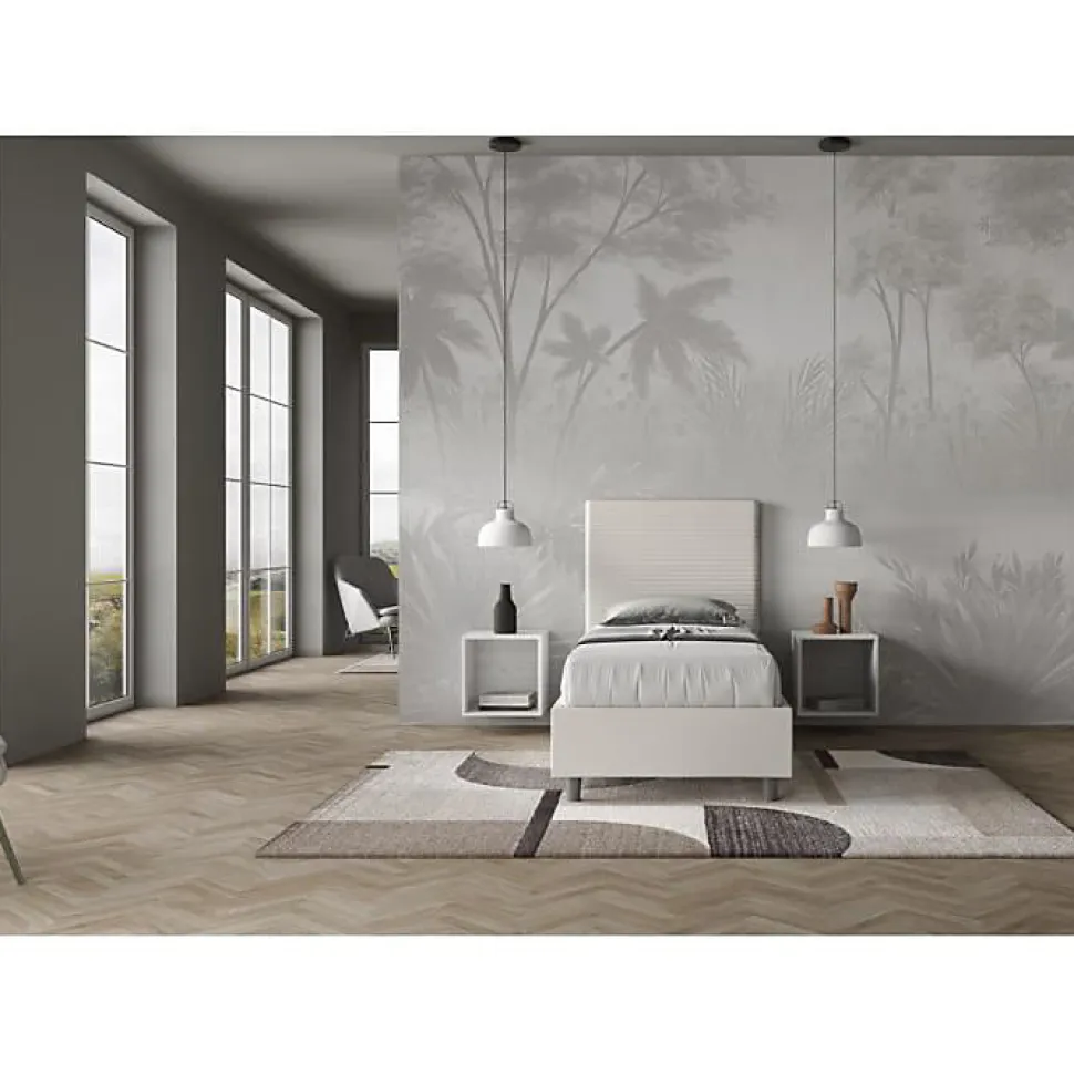 Lit Focus en simili cuir blanc sans sommier rembourré 80x210