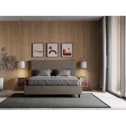 Lit Focus sans sommier rembourré 160x190 simili cuir cappuccino