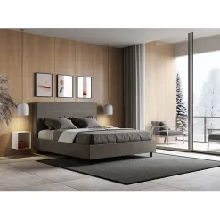 Lit Focus sans sommier rembourré 160x190 simili cuir cappuccino