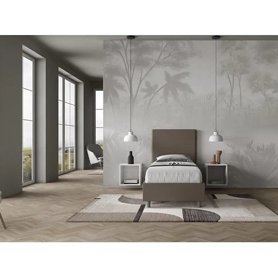 Lit Focus sans sommier rembourré 80x190 simili cuir cappuccino