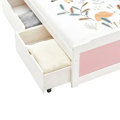 Lit fonctionnel MIA 90 x 200 cm, en pin massif lasuré blanc et rose