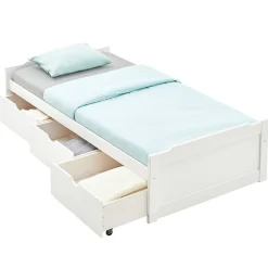 Lit fonctionnel MIA 90 x 190 cm, en pin massif lasuré blanc