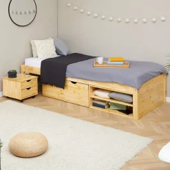 Lit fonctionnel SABRINA 90x190 cm, en pin massif naturel