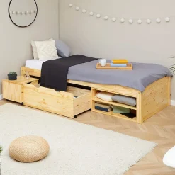 Lit fonctionnel SABRINA 90x190 cm, en pin massif naturel