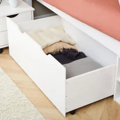 Lit fonctionnel SABRINA 90x190 cm, en pin massif lasuré blanc