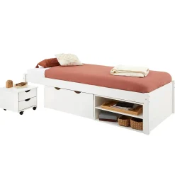 Lit fonctionnel SABRINA 90x190 cm, en pin massif lasuré blanc