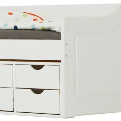 Lit fonctionnel SENTA en pin massif, 90 x 200 cm, lasuré blanc