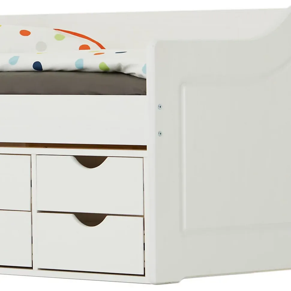 Lit fonctionnel SENTA en pin massif, 90 x 200 cm, lasuré blanc