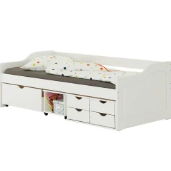 Lit fonctionnel SENTA en pin massif, 90 x 200 cm, lasuré blanc