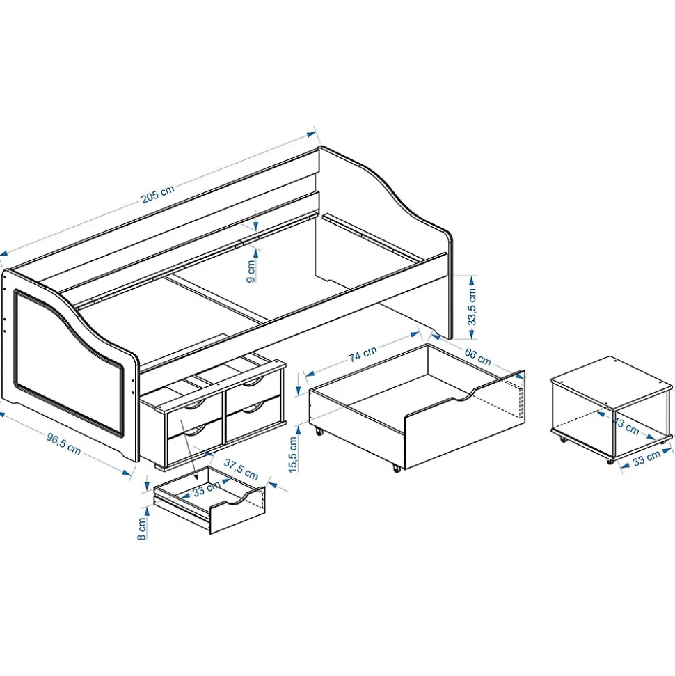 Lit fonctionnel SENTA en pin massif, 90 x 200 cm, lasuré blanc