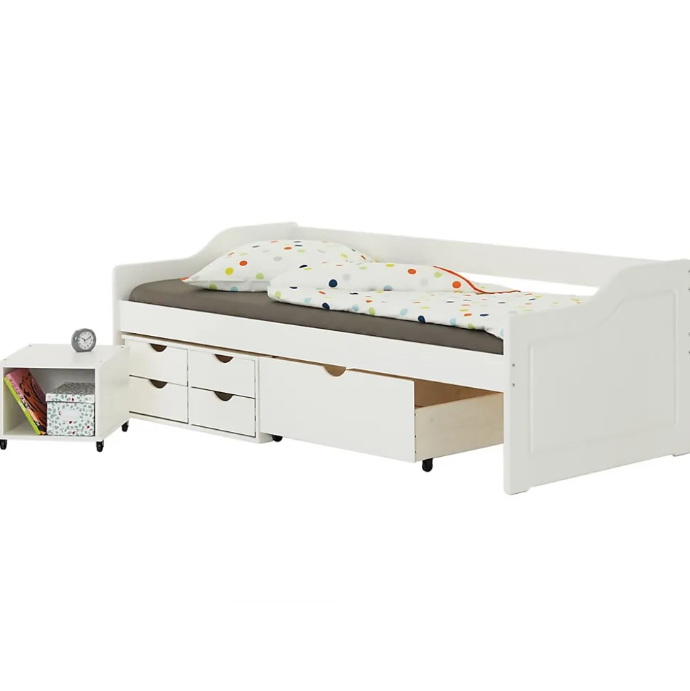 Lit fonctionnel SENTA en pin massif, 90 x 200 cm, lasuré blanc