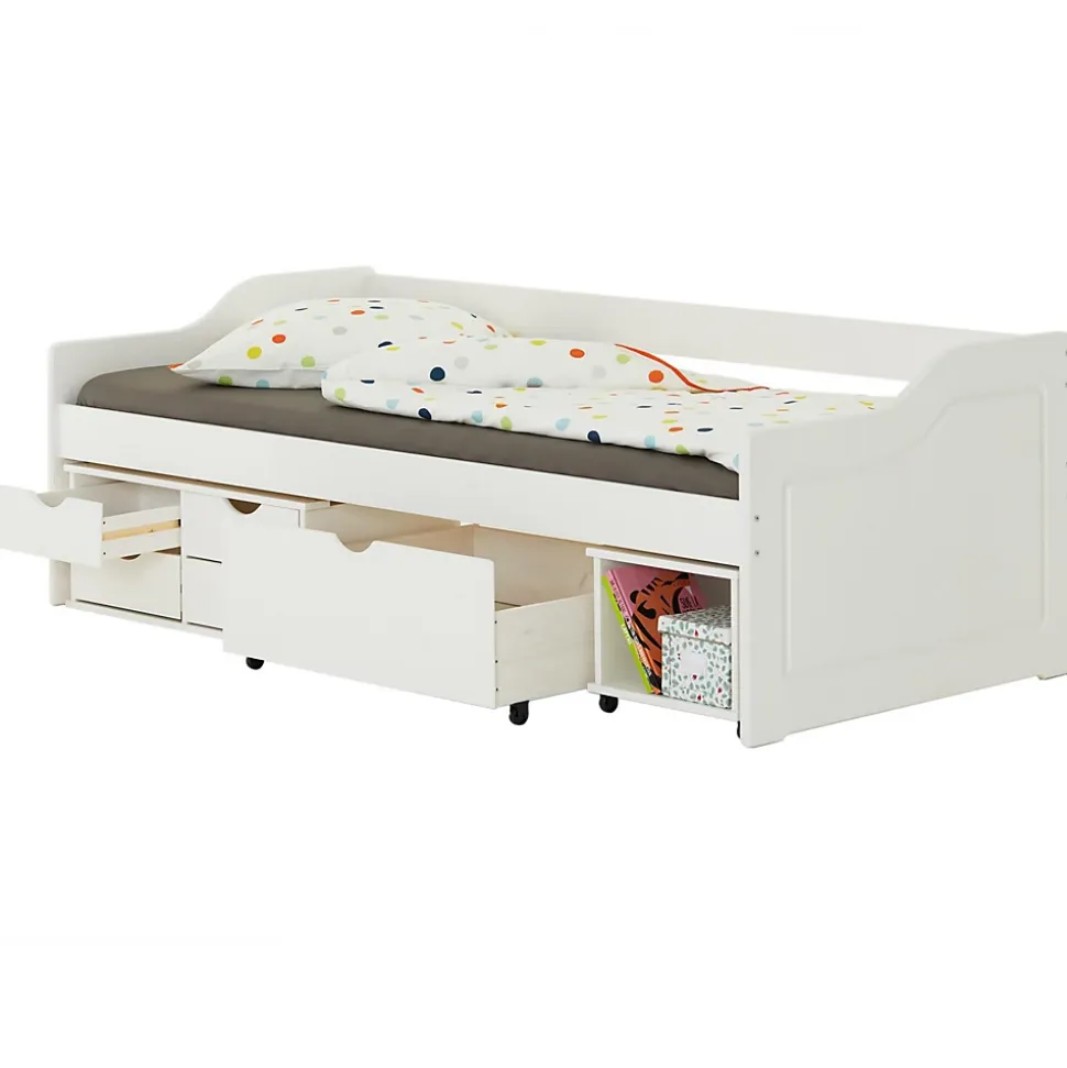 Lit fonctionnel SENTA en pin massif, 90 x 200 cm, lasuré blanc