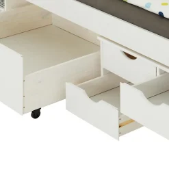 Lit fonctionnel SENTA en pin massif, 90 x 200 cm, lasuré blanc