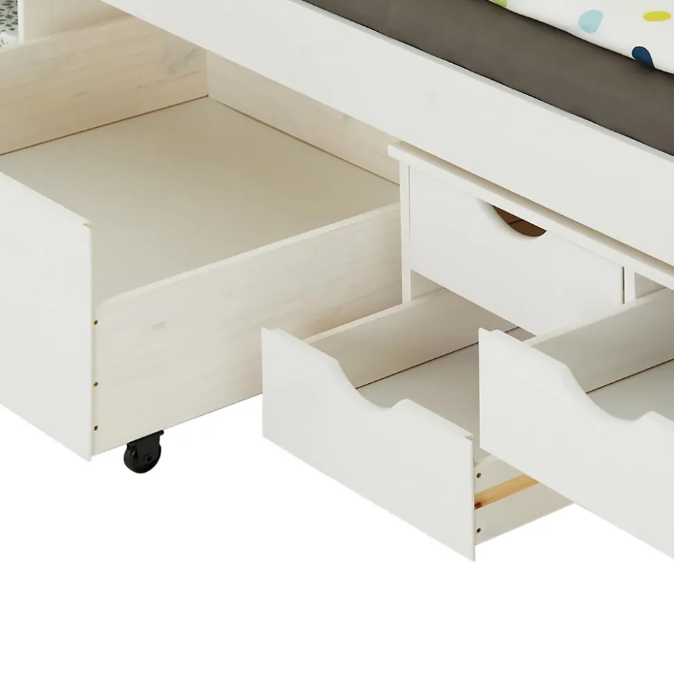 Lit fonctionnel SENTA en pin massif, 90 x 200 cm, lasuré blanc