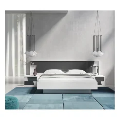 Lit FULMO 160 cm avec coffre - Coloris blanc et finition gris béton - 171 x 92 x 201 cm