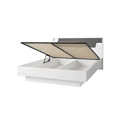 Lit FULMO 160 cm avec coffre - Coloris blanc et finition gris béton - 171 x 92 x 201 cm