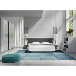 Lit FULMO 160 cm avec coffre - Coloris blanc et finition gris béton - 171 x 92 x 201 cm