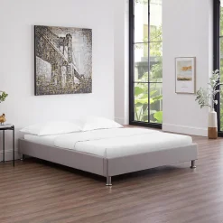 Lit futon double NIZZA, 140 x 190 cm, avec sommier, revêtement en tissu gris