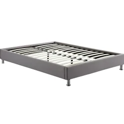 Lit futon double NIZZA, 140 x 190 cm, avec sommier, revêtement en tissu gris