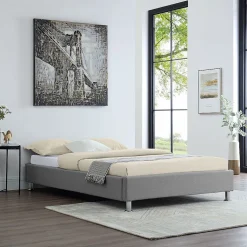 Lit futon simple NIZZA, 120 x 190 cm, avec sommier, revêtement en tissu gris