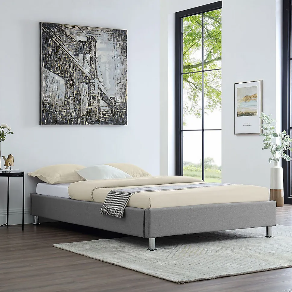 Lit futon simple NIZZA, 120 x 190 cm, avec sommier, revêtement en tissu gris