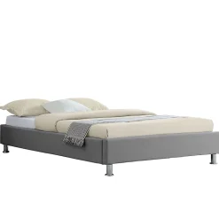 Lit futon simple NIZZA, 120 x 190 cm, avec sommier, revêtement en tissu gris