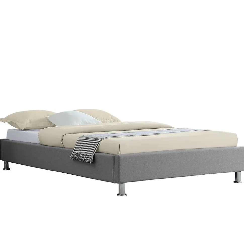 Lit futon simple NIZZA, 120 x 190 cm, avec sommier, revêtement en tissu gris