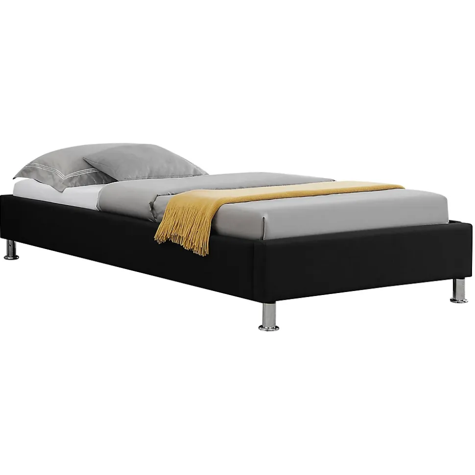 Lit futon simple NIZZA, 90 x 190 cm, avec sommier, revêtement en tissu noir