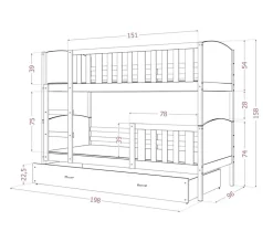 Lit futon THOMAS, en pin massif, 100 x 200 cm, lasuré blanc