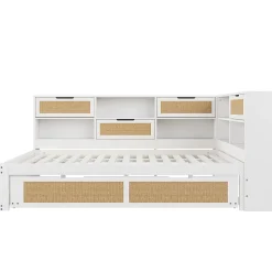Lit Gigogne - Lit enfant 140x200 cm Bois Blanc avec Lit Simple, Tiroirs et Port USB, Grand Rangement Multifonction, Couleur Blanc