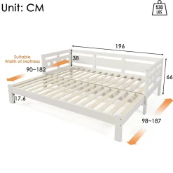 Lit gigogne 90 x 190 cm - Lit Banquette avec Motif Cœur - Pin Massif et MDF - Sans Matelas - Blanc