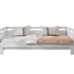 Lit gigogne 90 x 190 cm - Lit Banquette avec Motif Cœur - Pin Massif et MDF - Sans Matelas - Blanc