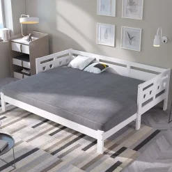 Lit gigogne 90 x 190 cm - Lit Banquette avec Motif Cœur - Pin Massif et MDF - Sans Matelas - Blanc