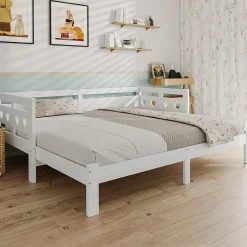 Lit gigogne 90 x 200 cm - Lit Banquette avec 2e Couchage - Pin Massif et MDF - Sans Matelas - Blanc