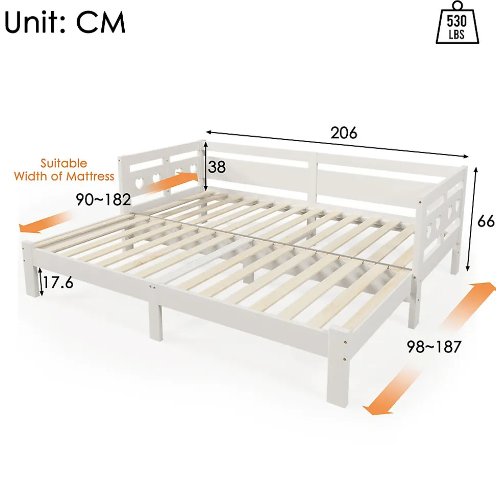 Lit gigogne 90 x 200 cm - Lit Banquette avec 2e Couchage - Pin Massif et MDF - Sans Matelas - Blanc