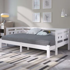 Lit gigogne 90 x 200 cm - Lit Banquette avec 2e Couchage - Pin Massif et MDF - Sans Matelas - Blanc