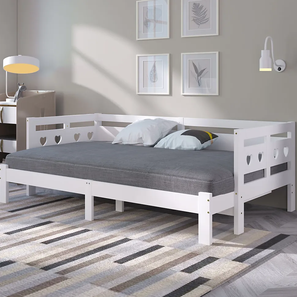 Lit gigogne 90 x 200 cm - Lit Banquette avec 2e Couchage - Pin Massif et MDF - Sans Matelas - Blanc